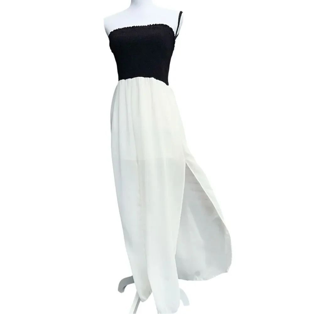 Strapless Smocked Contrast Maxi Dress